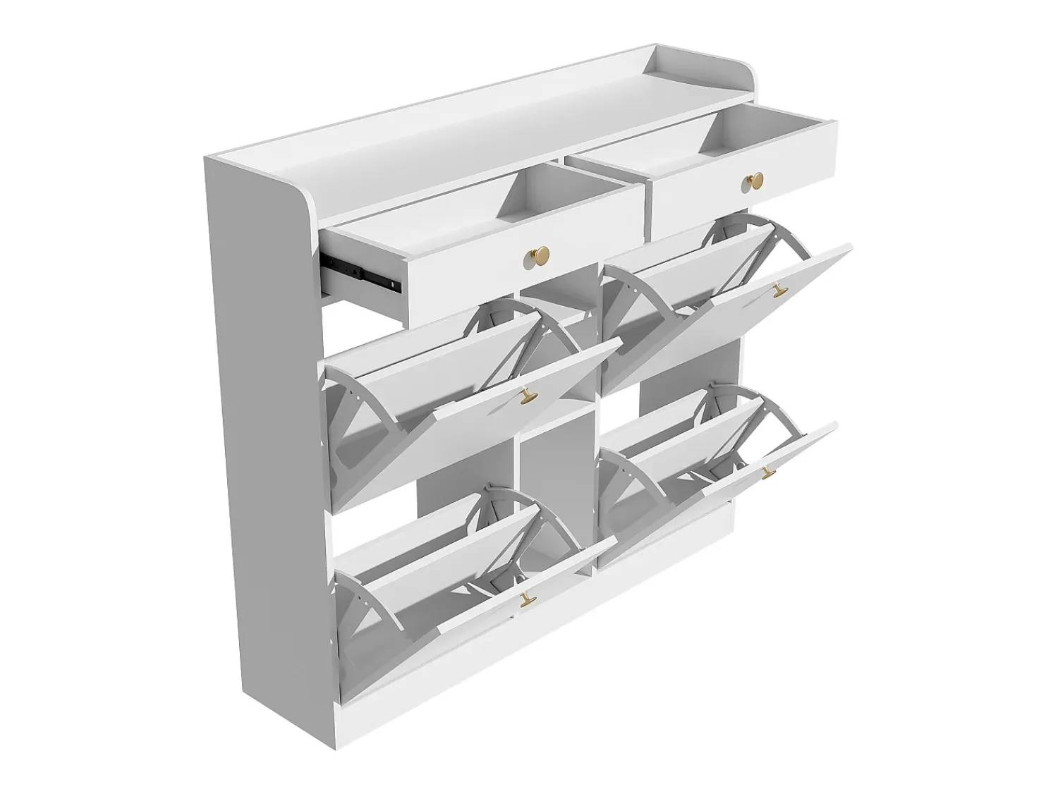 Móvel De Arrumação|Sapateira|ModernLuxe Armário de sapatos 110 x 26 x 100 cm - com 4 portas - 2 gavetas - 3 compartimentos abertos - Branco