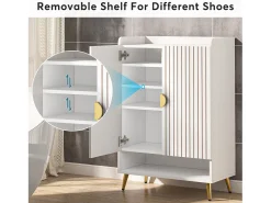 Móvel De Arrumação|Sapateira|Tribesigns Armário de Sapatos com 2 Portas, 6 Andares Armário de Armazenamento para Sapatos, Armário de Entrada para Armazenar Sapatos, 75x 35x 110cm Branco