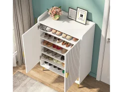 Móvel De Arrumação|Sapateira|Tribesigns Armário de Sapatos com 2 Portas, 6 Andares Armário de Armazenamento para Sapatos, Armário de Entrada para Armazenar Sapatos, 75x 35x 110cm Branco