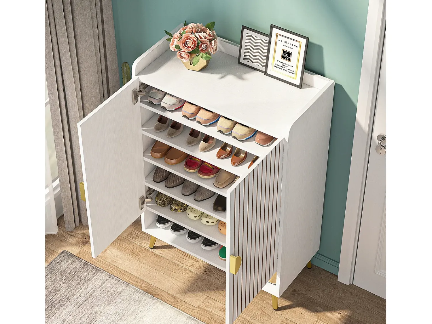 Móvel De Arrumação|Sapateira|Tribesigns Armário de Sapatos com 2 Portas, 6 Andares Armário de Armazenamento para Sapatos, Armário de Entrada para Armazenar Sapatos, 75x 35x 110cm Branco