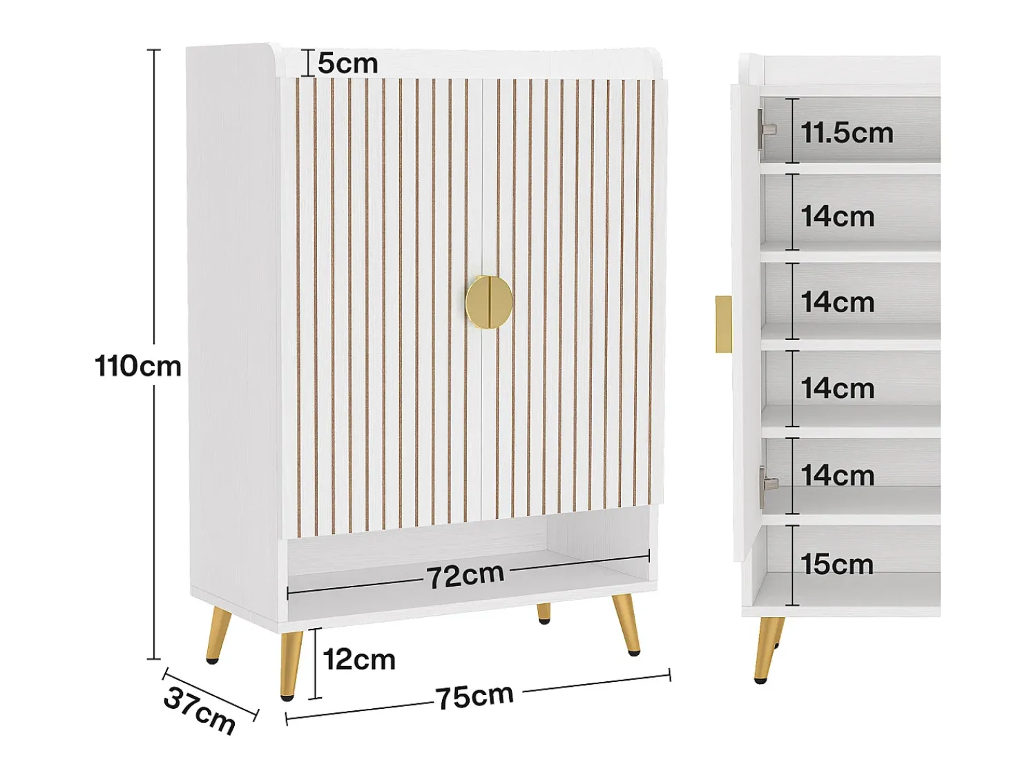 Móvel De Arrumação|Sapateira|Tribesigns Armário de Sapatos com 2 Portas, 6 Andares Armário de Armazenamento para Sapatos, Armário de Entrada para Armazenar Sapatos, 75x 35x 110cm Branco