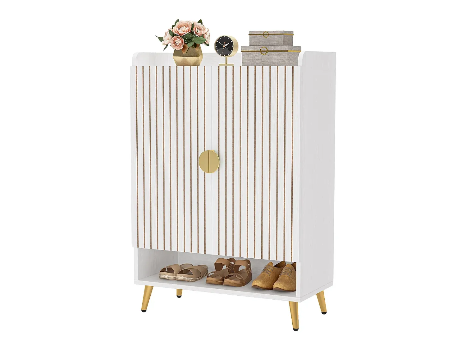 Móvel De Arrumação|Sapateira|Tribesigns Armário de Sapatos com 2 Portas, 6 Andares Armário de Armazenamento para Sapatos, Armário de Entrada para Armazenar Sapatos, 75x 35x 110cm Branco