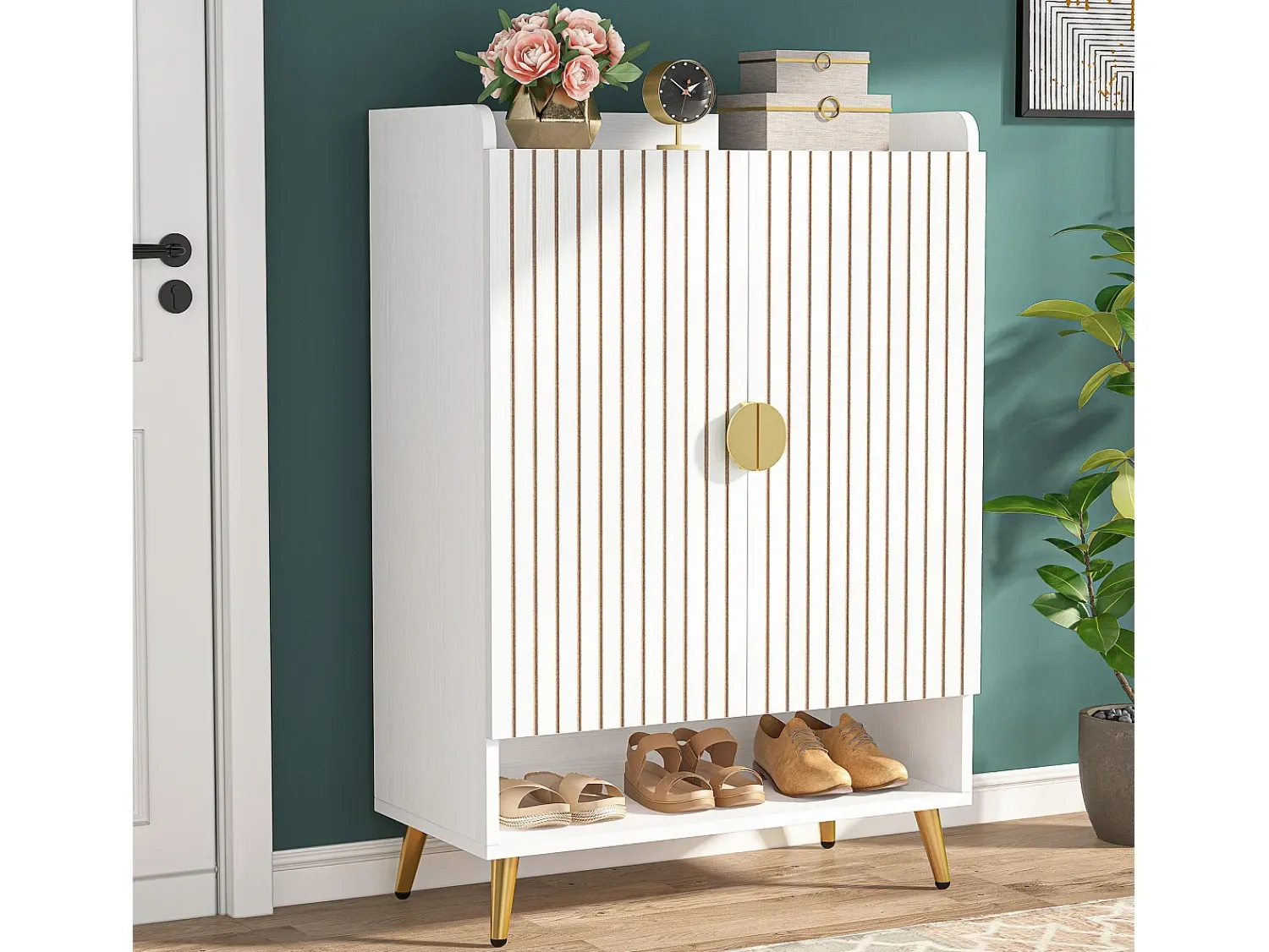 Móvel De Arrumação|Sapateira|Tribesigns Armário de Sapatos com 2 Portas, 6 Andares Armário de Armazenamento para Sapatos, Armário de Entrada para Armazenar Sapatos, 75x 35x 110cm Branco