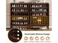 Clearance Tribesigns Armário de sapatos com portas em estriado, armário de sapatos de 5 andares com prateleiras ajustáveis, estante de sapatos para 20 pares Castanho