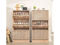Móvel De Arrumação|Sapateira* Armário de sapatos de madeira com 3 portas basculantes, grande capacidade, aparência de madeira, 60x24x113cm Natural claro