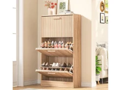 Móvel De Arrumação|Sapateira* Armário de sapatos de madeira com 3 portas basculantes, grande capacidade, aparência de madeira, 60x24x113cm Natural claro