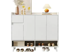 Móvel De Arrumação|Sapateira*ModernLuxe Armário de sapatos moderno 120×35×99 cm - 4 portas e 1 gaveta - Branco
