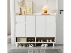 Móvel De Arrumação|Sapateira*ModernLuxe Armário de sapatos moderno 120×35×99 cm - 4 portas e 1 gaveta - Branco