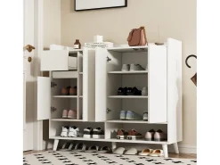 Móvel De Arrumação|Sapateira*ModernLuxe Armário de sapatos moderno 120×35×99 cm - 4 portas e 1 gaveta - Branco