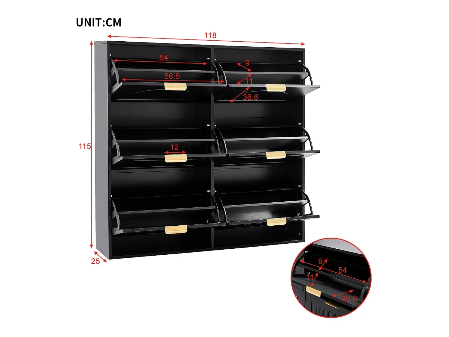 Hauss Spole Armário de sapatos com 6 portas basculantes, 118x25x115 cm^ Móvel De Arrumação|Sapateira