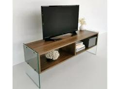 Móvel De Tv|Dmora Armário de suporte de TV Dbennace, Aparador de sala, Armário de TV baixo, Base de parede equipada, 120x35h45 cm, Nogueira Castanho