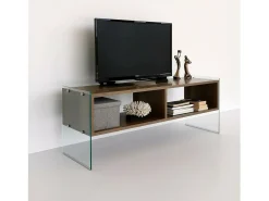 Móvel De Tv|Dmora Armário de suporte de TV Dbennace, Aparador de sala, Armário de TV baixo, Base de parede equipada, 120x35h45 cm, Nogueira Castanho