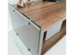 Móvel De Tv|Dmora Armário de suporte de TV Dbennace, Aparador de sala, Armário de TV baixo, Base de parede equipada, 120x35h45 cm, Nogueira Castanho