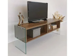 Móvel De Tv|Dmora Armário de suporte de TV Dbennace, Aparador de sala, Armário de TV baixo, Base de parede equipada, 120x35h45 cm, Nogueira Castanho