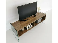 Móvel De Tv|Dmora Armário de suporte de TV Dbennace, Aparador de sala, Armário de TV baixo, Base de parede equipada, 120x35h45 cm, Nogueira Castanho