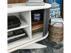 Outlet Dmora Armário de suporte de TV Desteve, Aparador de sala de estar, Armário de TV baixo, Base de suporte de paredeZata, 180x43h60 cm, Antracite e Branco Preto