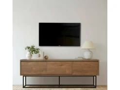 Móvel De Tv*Dmora Armário de suporte de TV Dlapadul, Aparador de sala, Armário de TV baixo, Base de parede equipada, 140x40h50 cm, Nogueira e Preto Castanho