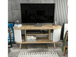 Móvel De Tv*Dmora Armário de suporte de TV Desteve, Aparador de sala, Armário de TV baixo, Base de parede equipada, 140x43h64 cm, Carvalho e Branco Castanho