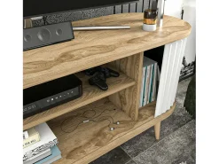 Móvel De Tv*Dmora Armário de suporte de TV Desteve, Aparador de sala, Armário de TV baixo, Base de parede equipada, 140x43h64 cm, Carvalho e Branco Castanho