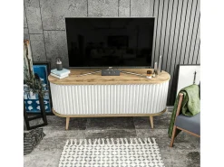 Móvel De Tv*Dmora Armário de suporte de TV Desteve, Aparador de sala, Armário de TV baixo, Base de parede equipada, 140x43h64 cm, Carvalho e Branco Castanho