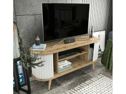 Móvel De Tv*Dmora Armário de suporte de TV Desteve, Aparador de sala, Armário de TV baixo, Base de parede equipada, 140x43h64 cm, Carvalho e Branco Castanho