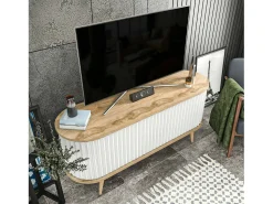 Móvel De Tv*Dmora Armário de suporte de TV Desteve, Aparador de sala, Armário de TV baixo, Base de parede equipada, 140x43h64 cm, Carvalho e Branco Castanho