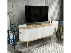 Móvel De Tv*Dmora Armário de suporte de TV Desteve, Aparador de sala, Armário de TV baixo, Base de parede equipada, 140x43h64 cm, Carvalho e Branco Castanho