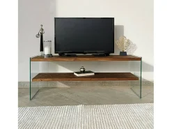 Móvel De Tv*Dmora Armário de suporte de TV Dpianc, Aparador de sala de estar, Armário de TV baixo, Base de parede equipada, 120x35h45 cm, Nogueira Castanho