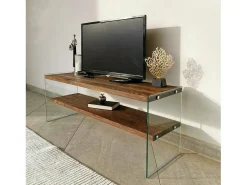Móvel De Tv*Dmora Armário de suporte de TV Dpianc, Aparador de sala de estar, Armário de TV baixo, Base de parede equipada, 120x35h45 cm, Nogueira Castanho