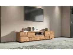 Móvel De Tv|Dmora Armário de suporte de TV Dcortinovi, Aparador de sala baixa com 4 portas e 1 gaveta, Base de suporte de TV, 220x44h46 cm, Carvalho Castanho