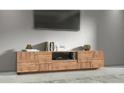 Móvel De Tv|Dmora Armário de suporte de TV Dcortinovi, Aparador de sala baixa com 4 portas e 1 gaveta, Base de suporte de TV, 220x44h46 cm, Carvalho Castanho