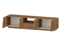 Móvel De Tv|Dmora Armário de suporte de TV Dcortinovi, Aparador de sala baixa com 4 portas e 1 gaveta, Base de suporte de TV, 220x44h46 cm, Carvalho Castanho