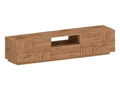 Móvel De Tv|Dmora Armário de suporte de TV Dcortinovi, Aparador de sala baixa com 4 portas e 1 gaveta, Base de suporte de TV, 220x44h46 cm, Carvalho Castanho