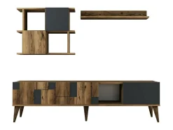 Móvel De Tv*Dmora Armário de suporte de TV Docchiut, Aparador de sala, Armário de TV baixo, Base de parede equipada, 180x34h49 cm, Nogueira e Antracite Castanho