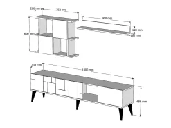 Móvel De Tv*Dmora Armário de suporte de TV Docchiut, Aparador de sala, Armário de TV baixo, Base de parede equipada, 180x34h49 cm, Nogueira e Antracite Castanho