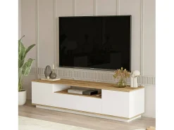 Móvel De Tv*Dmora Armário de suporte de TV Dpierott, Aparador de sala, Armário de TV baixo, Base de parede equipada, 180x45h45 cm, Carvalho e Branco Castanho