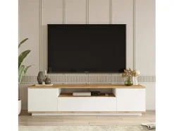 Móvel De Tv*Dmora Armário de suporte de TV Dpierott, Aparador de sala, Armário de TV baixo, Base de parede equipada, 180x45h45 cm, Carvalho e Branco Castanho