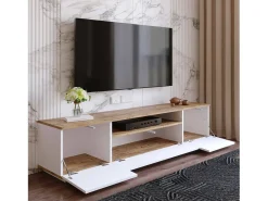 Móvel De Tv*Dmora Armário de suporte de TV Dpierott, Aparador de sala, Armário de TV baixo, Base de parede equipada, 180x45h45 cm, Carvalho e Branco Castanho