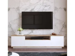 Móvel De Tv*Dmora Armário de suporte de TV Dpierott, Aparador de sala, Armário de TV baixo, Base de parede equipada, 180x45h45 cm, Carvalho e Branco Castanho
