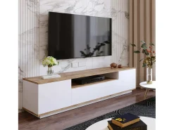 Móvel De Tv*Dmora Armário de suporte de TV Dpierott, Aparador de sala, Armário de TV baixo, Base de parede equipada, 180x45h45 cm, Carvalho e Branco Castanho