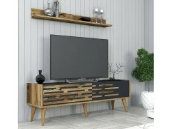 Dmora Armário de suporte de TV Daanesta, Aparador de sala, Armário baixo peR TV, Base de parede equipada, 140x45h35 cm, Nogueira e Antracite^ Móvel De Tv