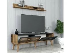 Dmora Armário de suporte de TV Daanesta, Aparador de sala, Armário baixo peR TV, Base de parede equipada, 140x45h35 cm, Nogueira e Antracite^ Móvel De Tv