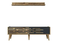 Dmora Armário de suporte de TV Daanesta, Aparador de sala, Armário baixo peR TV, Base de parede equipada, 140x45h35 cm, Nogueira e Antracite^ Móvel De Tv