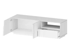 Móvel De Tv|Dmora Armário de suporte de TV Dcoulibal, Aparador baixo para sala de estar com 2 portas e 1 gaveta, Base de suporte de TV, 150x44h46 cm, brilhante Branco