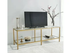 Móvel De Tv*Dmora Armário de suporte de TV Dklaasse, Aparador de sala, Armário de TV baixo, Base de parede equipada, 130x40h45 cm, Ouro Dourado