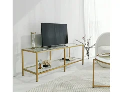 Móvel De Tv*Dmora Armário de suporte de TV Dklaasse, Aparador de sala, Armário de TV baixo, Base de parede equipada, 130x40h45 cm, Ouro Dourado