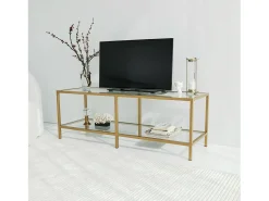 Móvel De Tv*Dmora Armário de suporte de TV Dklaasse, Aparador de sala, Armário de TV baixo, Base de parede equipada, 130x40h45 cm, Ouro Dourado