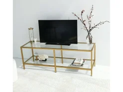 Móvel De Tv*Dmora Armário de suporte de TV Dklaasse, Aparador de sala, Armário de TV baixo, Base de parede equipada, 130x40h45 cm, Ouro Dourado
