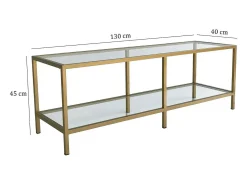 Móvel De Tv*Dmora Armário de suporte de TV Dklaasse, Aparador de sala, Armário de TV baixo, Base de parede equipada, 130x40h45 cm, Ouro Dourado