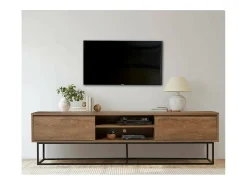 Móvel De Tv|Dmora Armário de suporte de TV Dpicon, Aparador de sala, Armário de TV baixo, Base de parede equipada, 180x40h50 cm, Nogueira e Preto Castanho